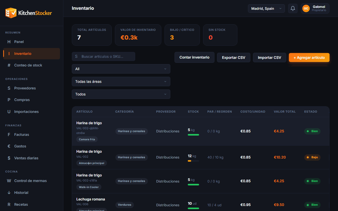 Control de inventario — Kitchen Stocker